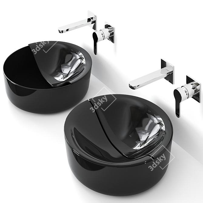 Mizu Coppia Ceramic Washbasin - Elegant and Compact 3D model image 4