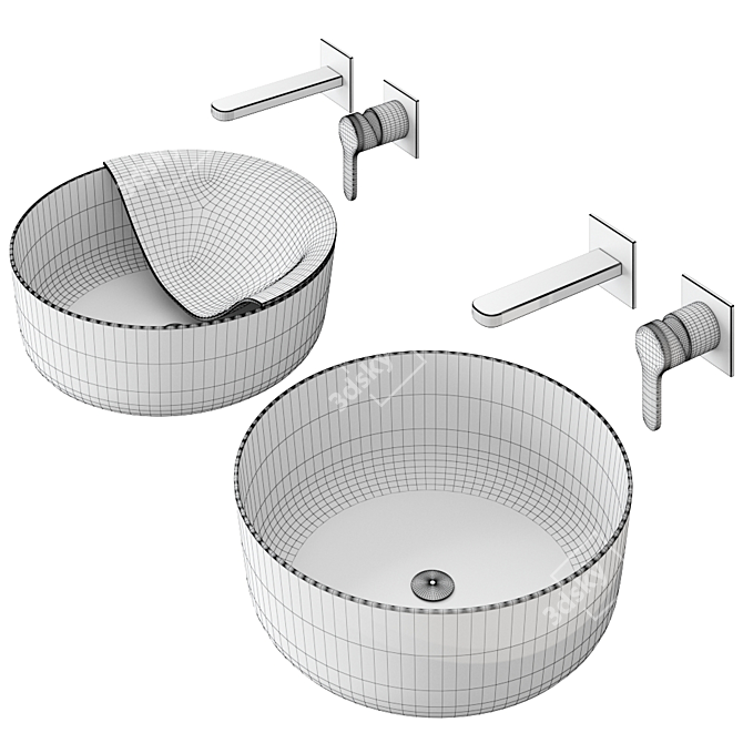 Mizu Coppia Ceramic Washbasin - Elegant and Compact 3D model image 2