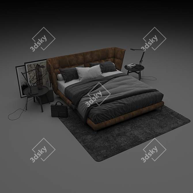 Modern Double Bed 3D model image 1