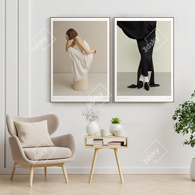 Plaster Two Photo Frame Set - Interior Art 3D model image 3