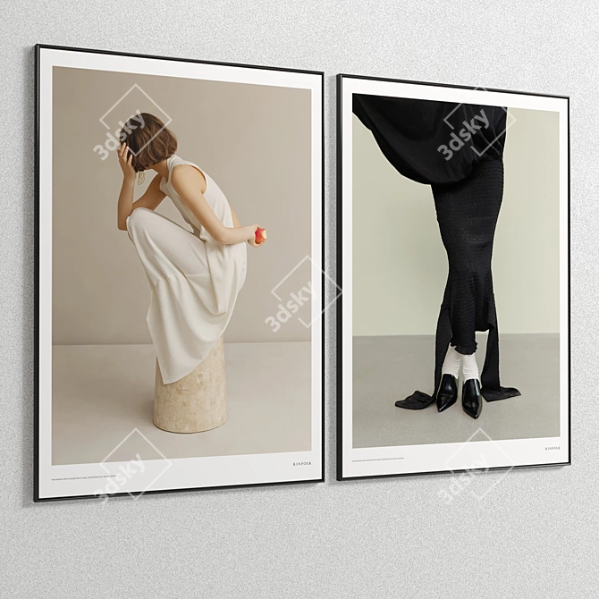 Plaster Two Photo Frame Set - Interior Art 3D model image 5