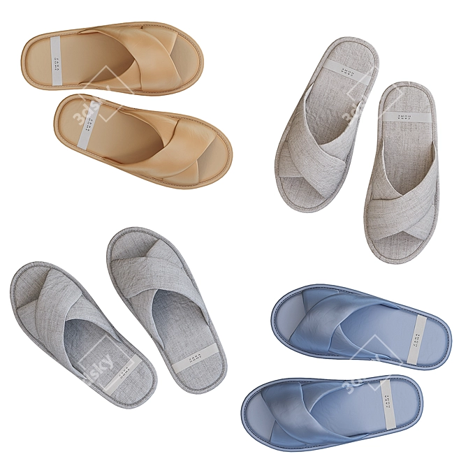 Cozy Linen Crossover Slippers by Zara Home 3D model image 2