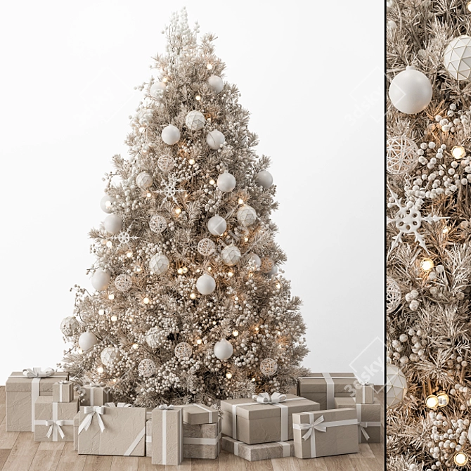 Frosty Holiday Delight - Cream and White Christmas Tree 3D model image 1