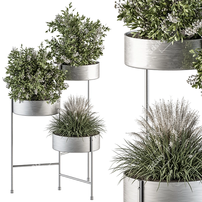 Modern Silver Box Indoor Plant Set 3D model image 1