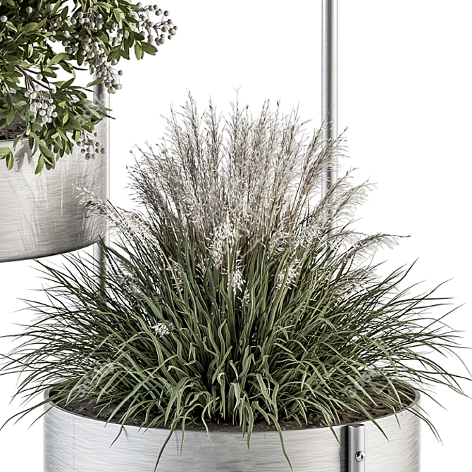 Modern Silver Box Indoor Plant Set 3D model image 3