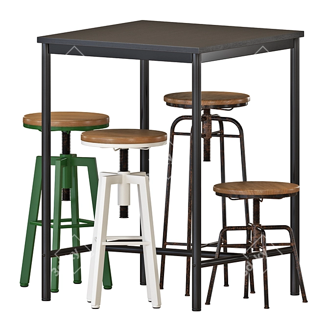 Rustic Rotating Bar Stools 3D model image 1