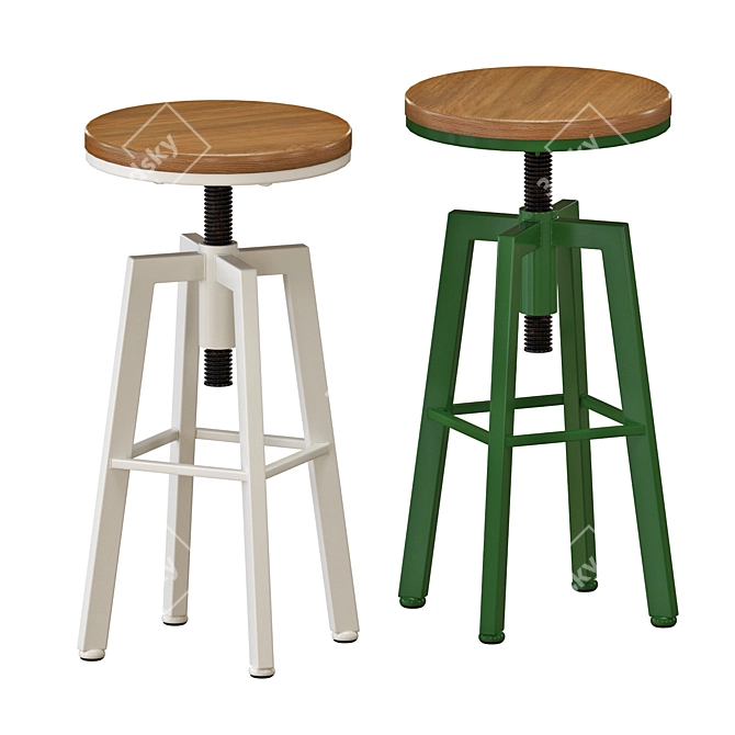 Rustic Rotating Bar Stools 3D model image 3