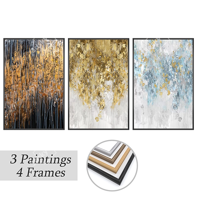 Elegant Framed Paintings Set 3D model image 1