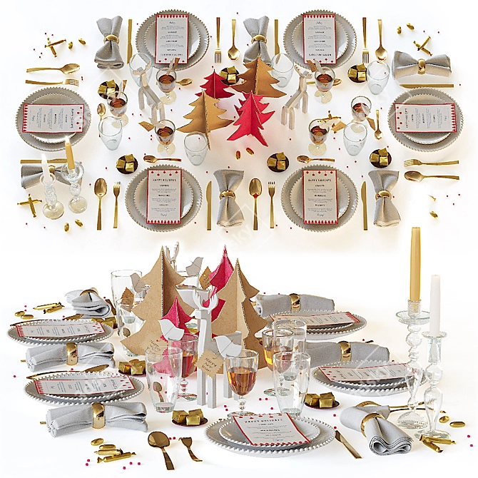 Festive Holiday Tableware Set 3D model image 1