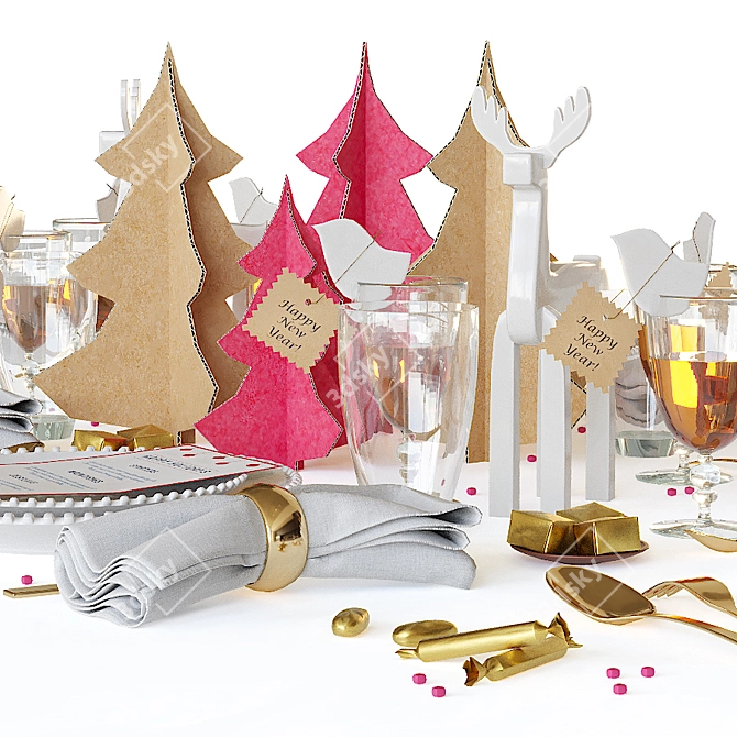 Festive Holiday Tableware Set 3D model image 2