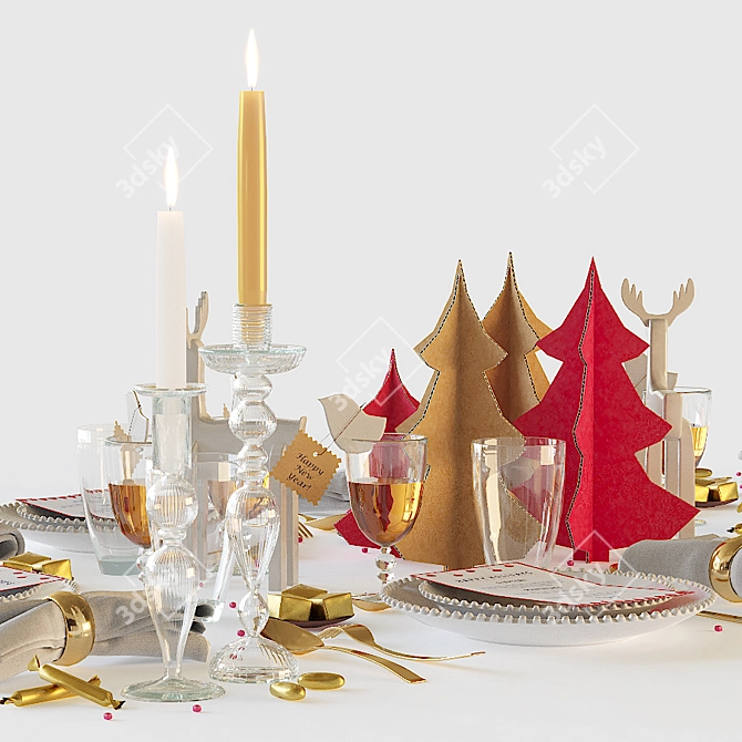 Festive Holiday Tableware Set 3D model image 3