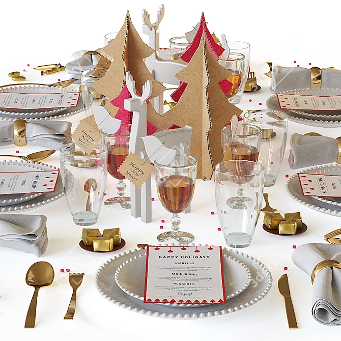 Festive Holiday Tableware Set 3D model image 4