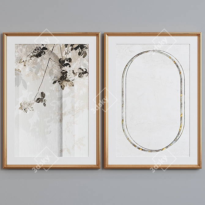 Modern Set of 2 Picture Frames with Abstract Branch Design 3D model image 2