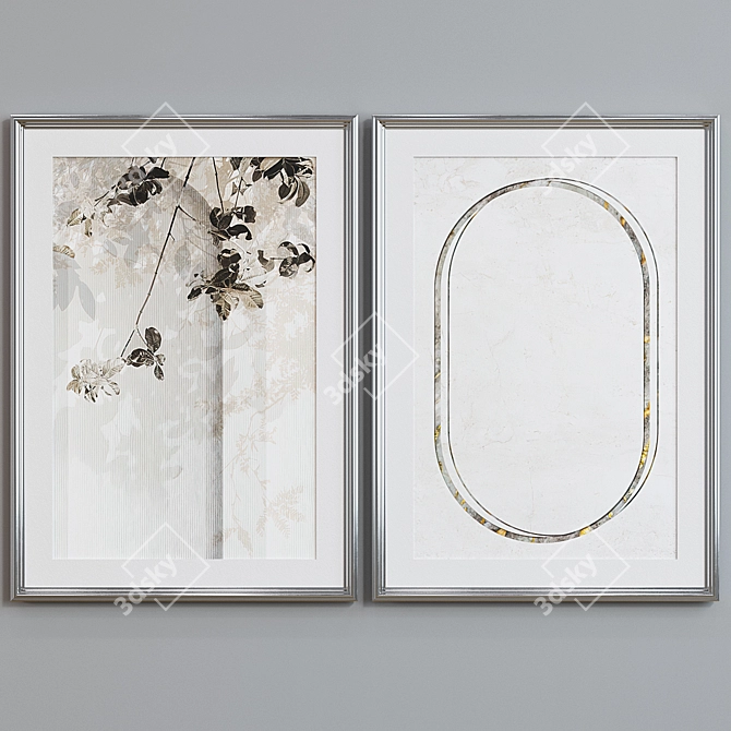 Modern Set of 2 Picture Frames with Abstract Branch Design 3D model image 3