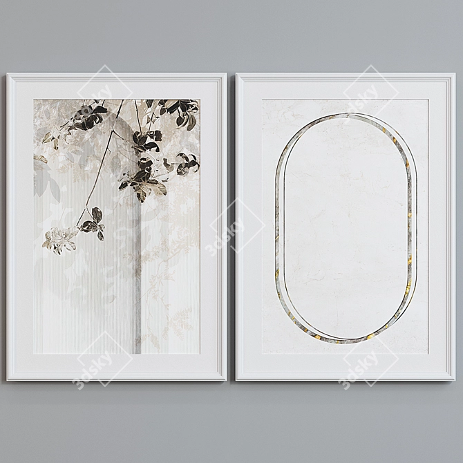 Modern Set of 2 Picture Frames with Abstract Branch Design 3D model image 4