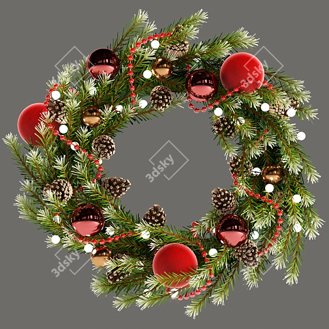 Festive Holiday Wreath with Toys & Pine Cones 3D model image 1