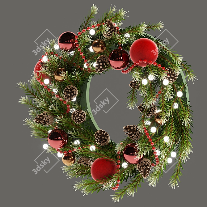 Festive Holiday Wreath with Toys & Pine Cones 3D model image 2