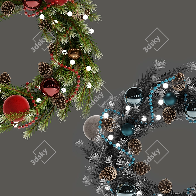 Festive Holiday Wreath with Toys & Pine Cones 3D model image 8