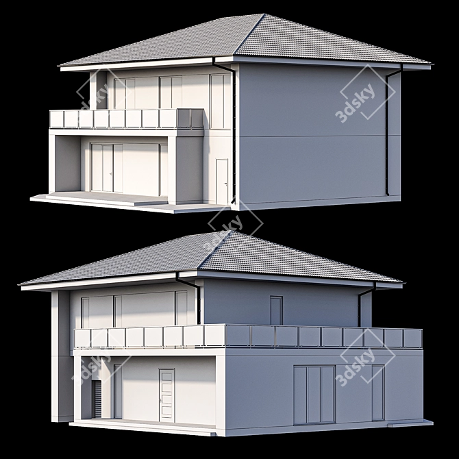 Modern Stone House with Panoramic Windows 3D model image 6