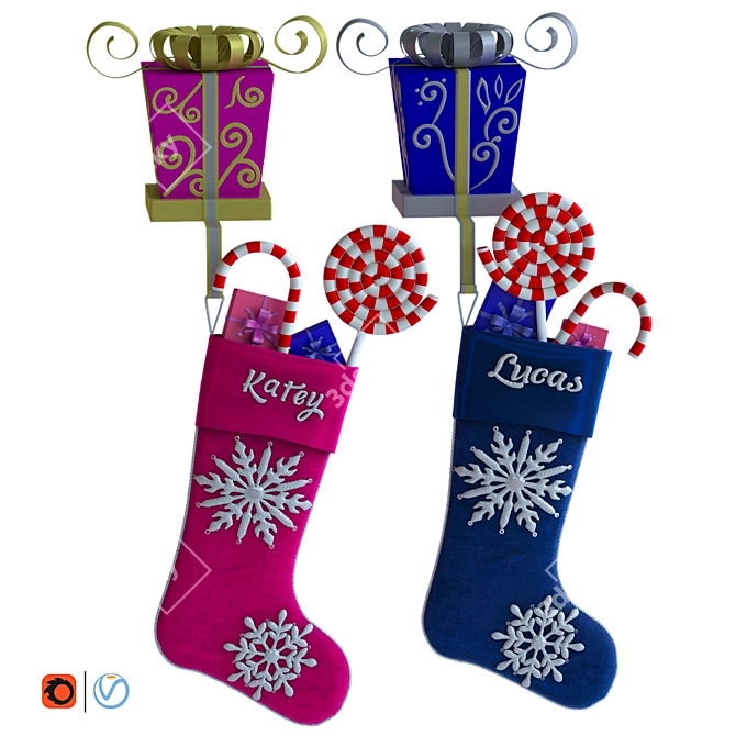 Festive Gift Socks Set 3D model image 3