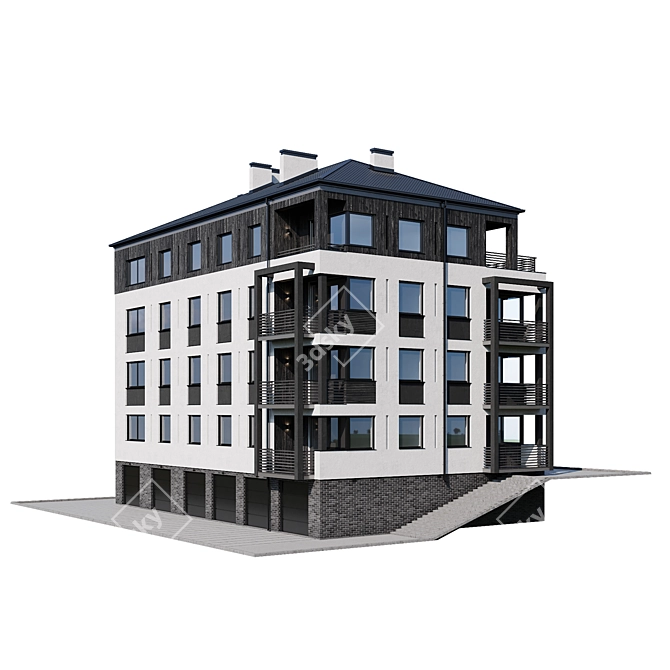 Modern Multi-storey Apartment House 3D model image 2