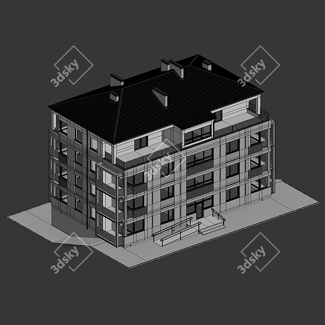 Modern Multi-storey Apartment House 3D model image 7