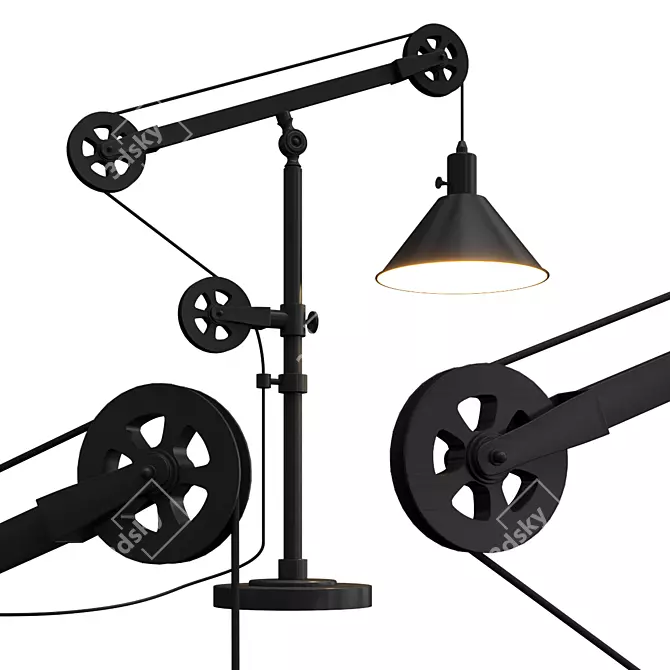 Rustic Pulley Table Lamp 3D model image 1