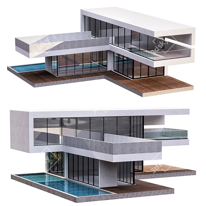 Modern House No4: Detailed Elements & High-Quality Textures 3D model image 1