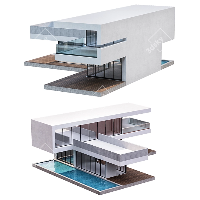 Modern House No4: Detailed Elements & High-Quality Textures 3D model image 2