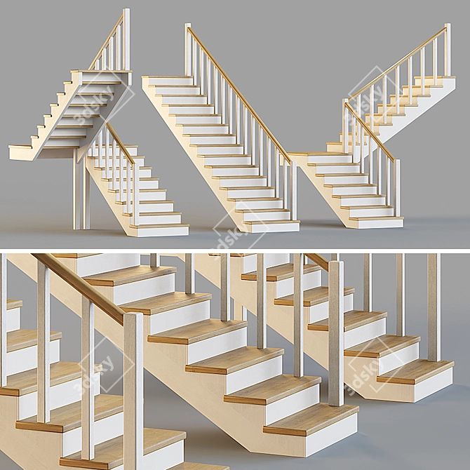 Rustic Wooden Stairs for Home 3D model image 1