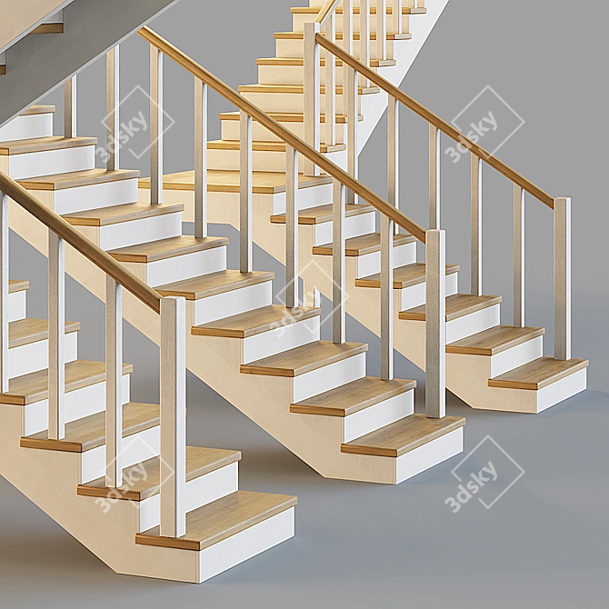 Rustic Wooden Stairs for Home 3D model image 2