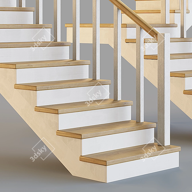 Rustic Wooden Stairs for Home 3D model image 3