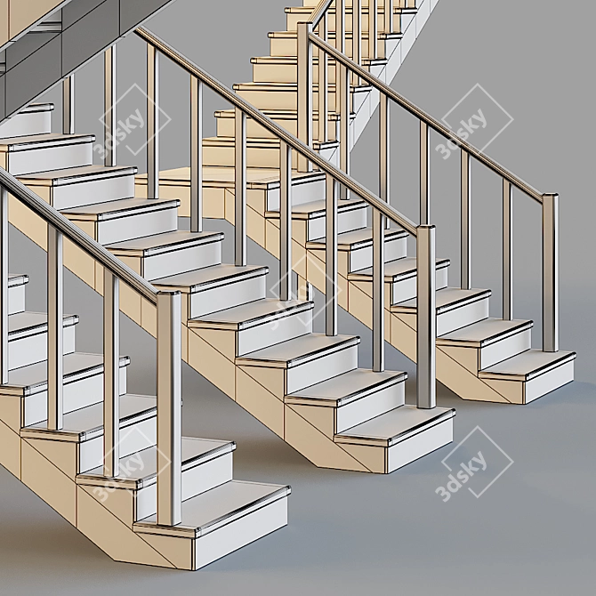 Rustic Wooden Stairs for Home 3D model image 4