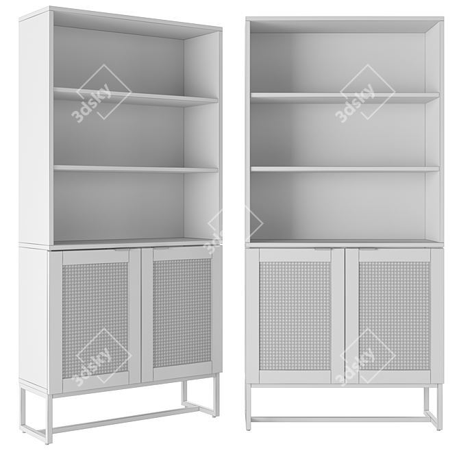 Scandi-Style Bookcase: Wood, Metal, and Cane 3D model image 2