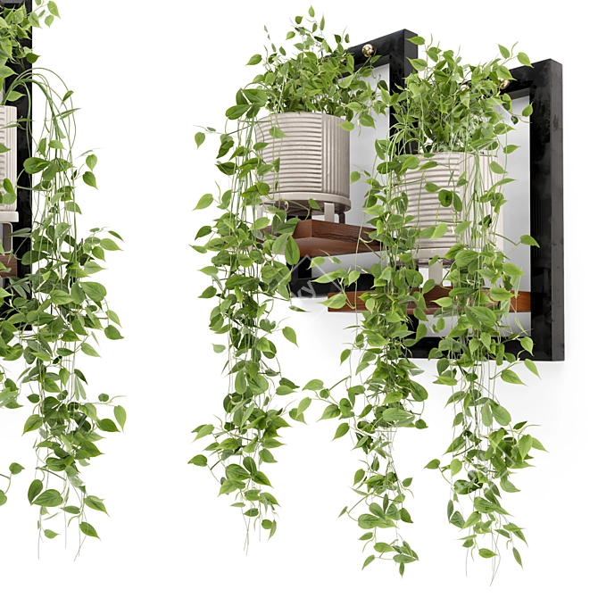 Rustic Concrete Pot with Indoor Hanging Plants Set 3D model image 1
