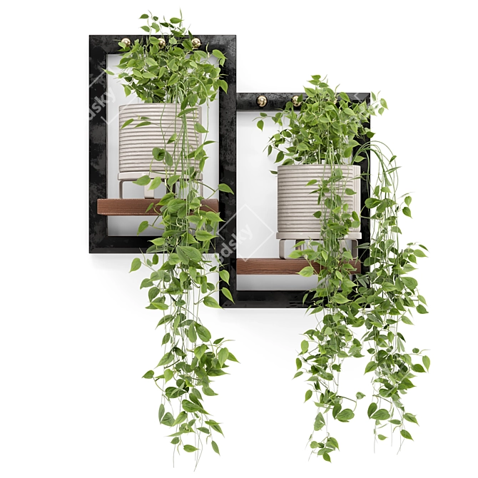 Rustic Concrete Pot with Indoor Hanging Plants Set 3D model image 4