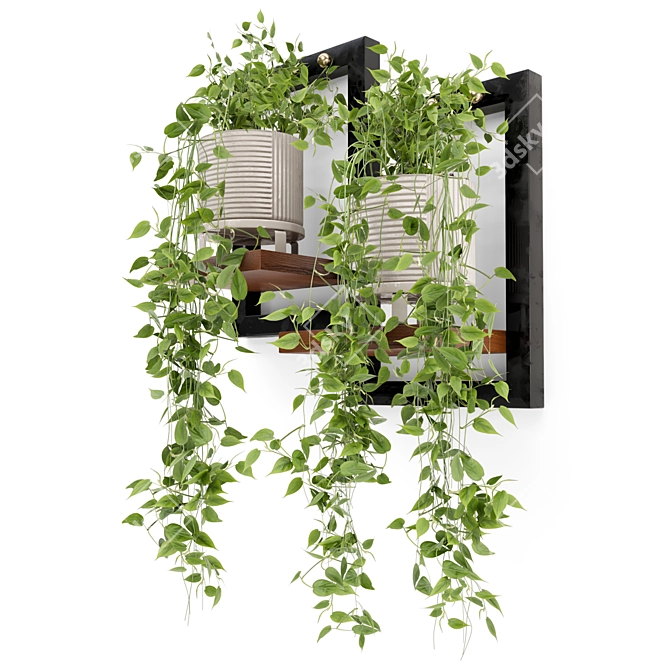 Rustic Concrete Pot with Indoor Hanging Plants Set 3D model image 5