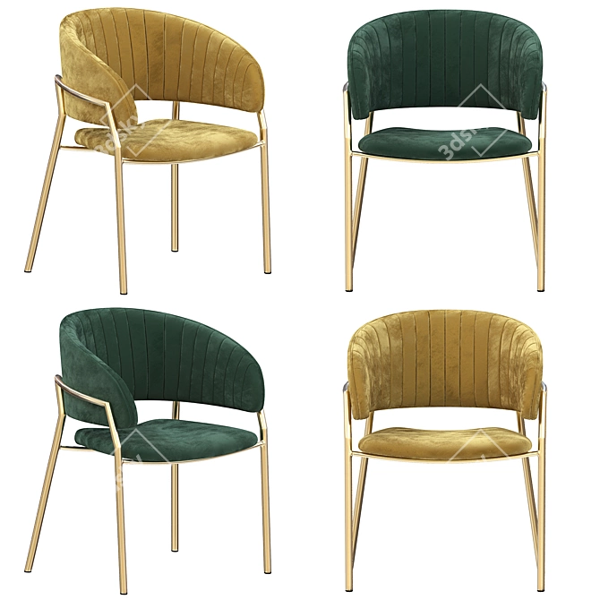 Elegant Velvet Gold Chair 3D model image 7