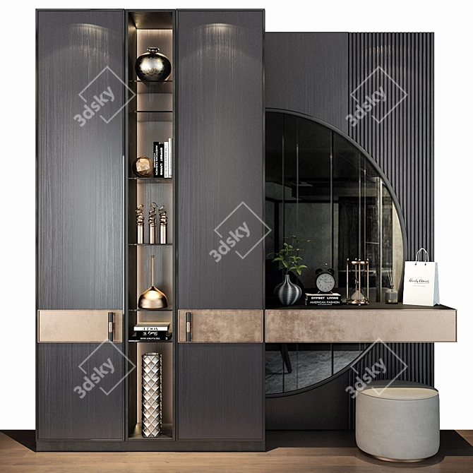 Sleek Hallway Cabinet Set 3D model image 1