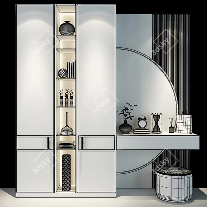 Sleek Hallway Cabinet Set 3D model image 2
