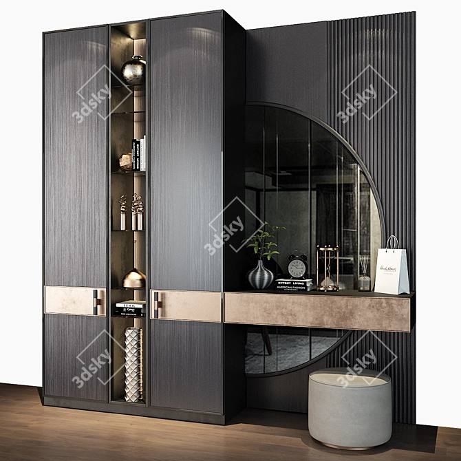 Sleek Hallway Cabinet Set 3D model image 3