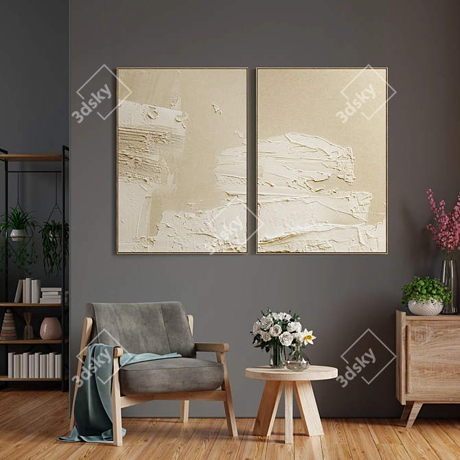 Elegant Plaster Twin Frame 3D model image 3