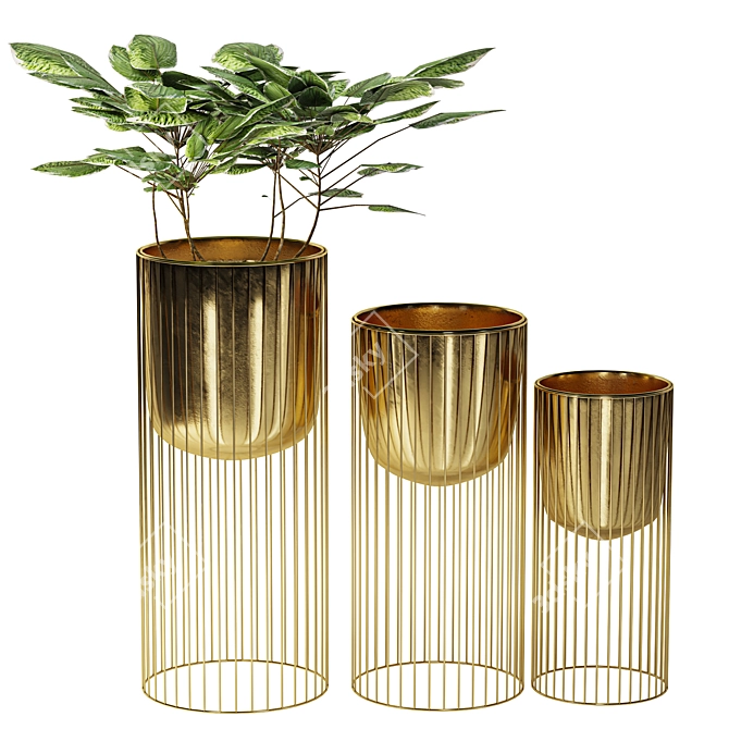 Elegant Gold Planter Trio 3D model image 1