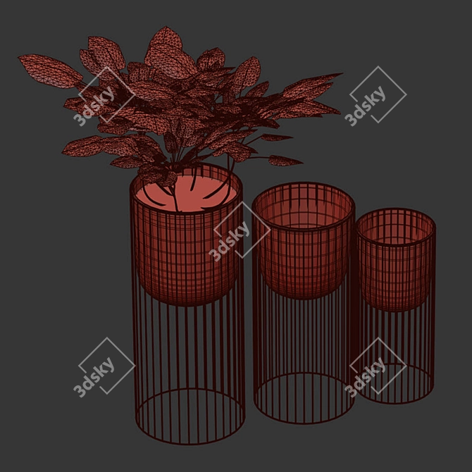 Elegant Gold Planter Trio 3D model image 2