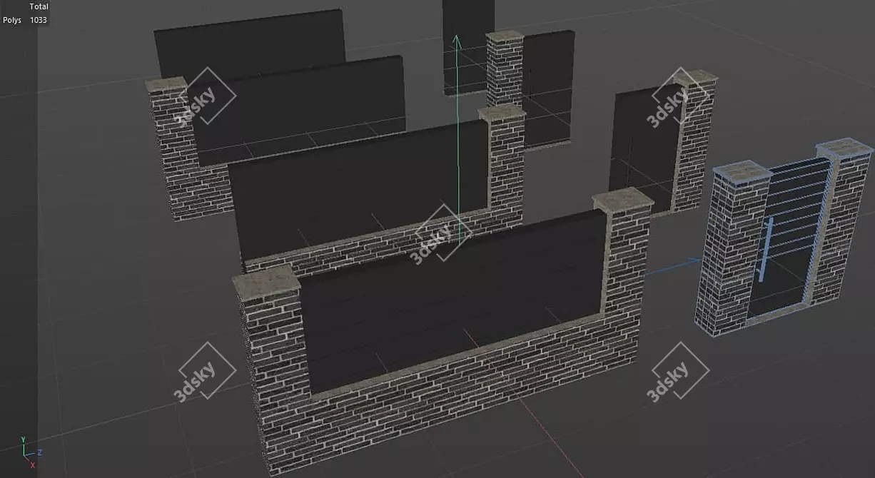 Sleek Fence with Wicket Gate 3D model image 3