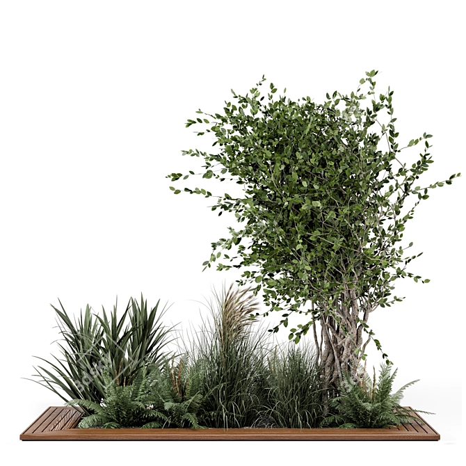 Outdoor Garden Set with Bush and Tree 3D model image 5