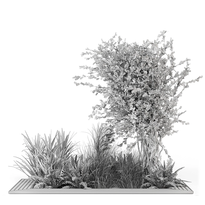 Outdoor Garden Set with Bush and Tree 3D model image 6