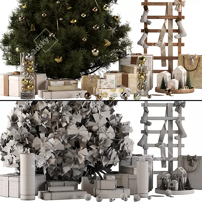 Festive Christmas Decoration Set 3D model image 4
