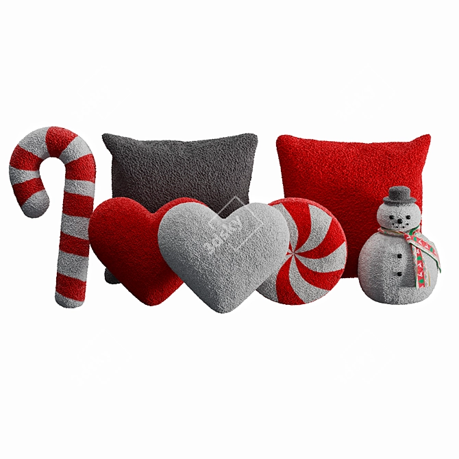 Faux Fur Christmas Pillows - Luxurious Holiday Decor 3D model image 1