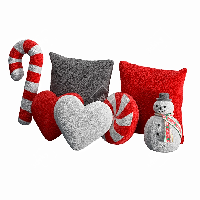 Faux Fur Christmas Pillows - Luxurious Holiday Decor 3D model image 2